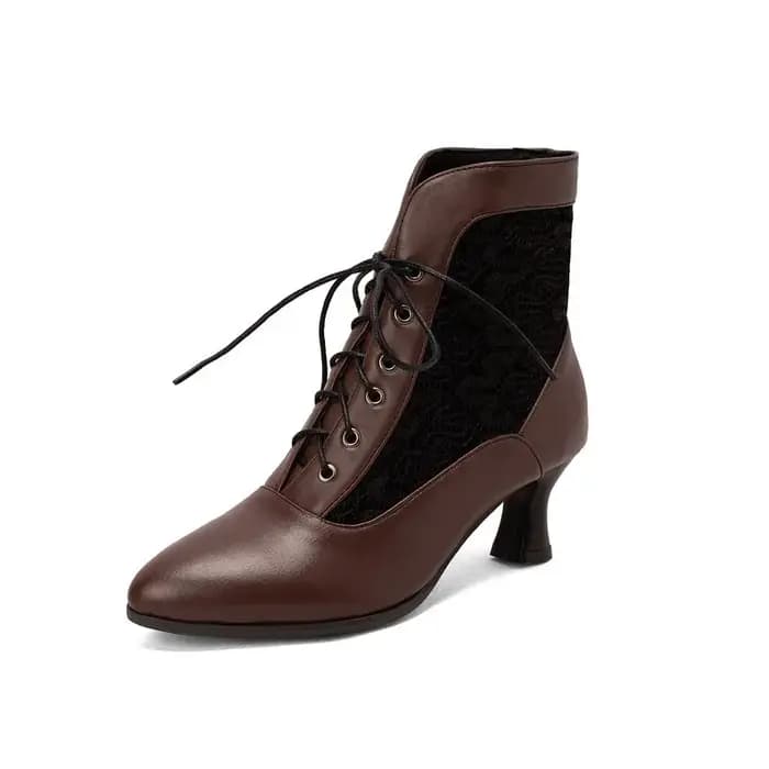 Femmes victorien bottines en cuir dentelle talon chaussures