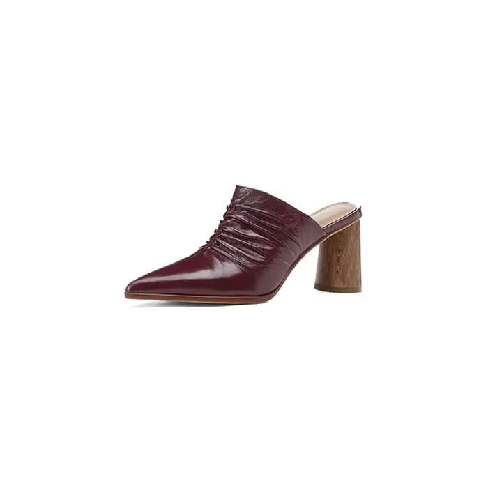Dilalula 2025 Mules à talons hauts en cuir véritable pour femmes pantoufles plissées à bout couvert dames