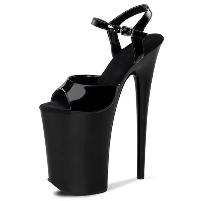  Sandales à bout ouvert à plateforme de 23CM, talons noirs avec bride à la cheville et semelle épai