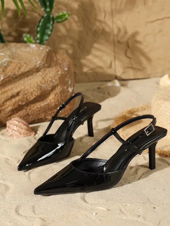 Escarpins à talons aiguilles coupe basse en cuir verni à bout pointu pour femmes