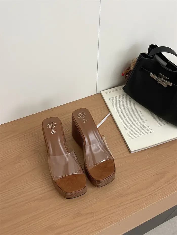 Sandales sexy pour femmes à talon haut effet bois