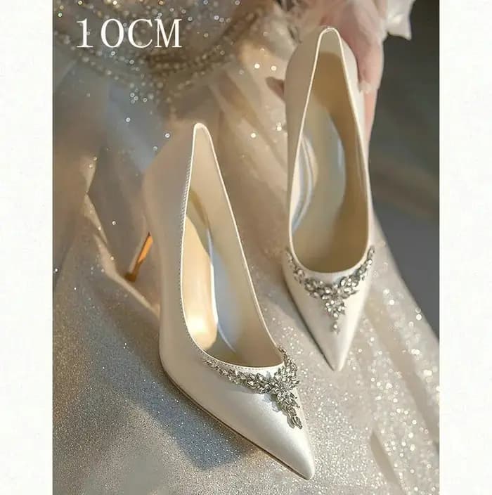 InjSatin Strass Clip Escarpins Peu Profonds pour Femmes, Talons Aiguilles, Chaussures de Mariage pour Patients Blancs, Nouveau