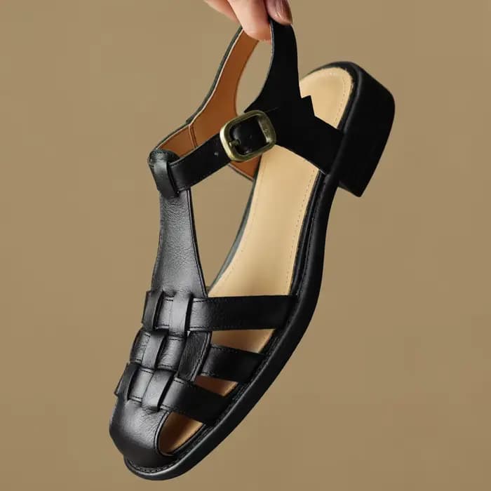 Femmes en cuir de vache bande étroite tressé t-strap sandales plates été décontracté femme style Rome gladiateur