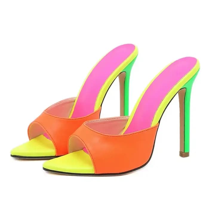Nouvelles Sandales Orange Tendance 2025 – Mules à Talons Hauts et Bout Pointu pour Femme – Chaussures d'Été Élégantes pour Soirées et Cérémonies