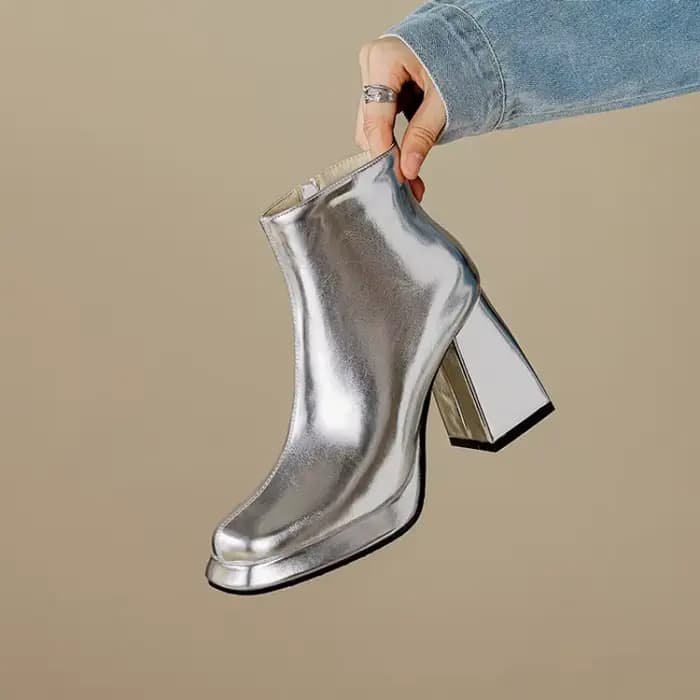 Nouveau argent or 8.5 cm bottes courtes à talons hauts femmes courtes en peluche Style britannique b