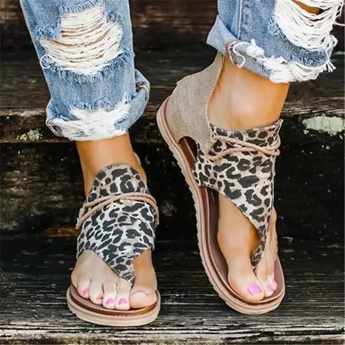 Sandales d'Été à Imprimé Léopard pour Femme, Chaussures Personnalisées, Plates, Grande Taille