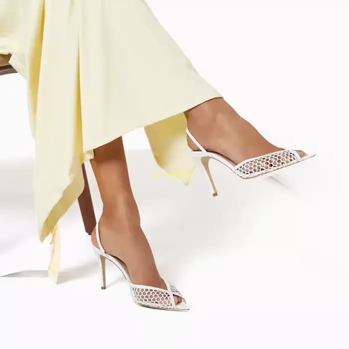Peep Toe Net Slingback cheville chaîne sandales Sexy évider bout pointu talon mince nouveautés mode femmes chaussures modernes