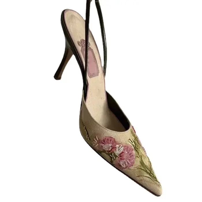 Chaussures Brodées à Talons Fins et Pointus pour Femme Sandales Baotou d'Été