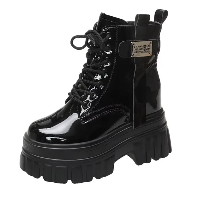 Bottes de moto à plateforme haute pour femmes, bottines chaudes à talons compensés de 10CM, grosses