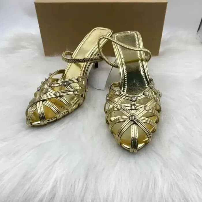 Talons hauts Slingback dorés de qualité supérieure avec strass scintillants