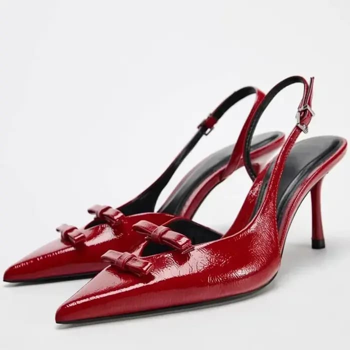 Sandales de luxe pour femmes, de marque, à bout pointu, à talons hauts, sexy, rouges, élégantes, avec nœud, pour soirée, chaussures habillées pour femmes