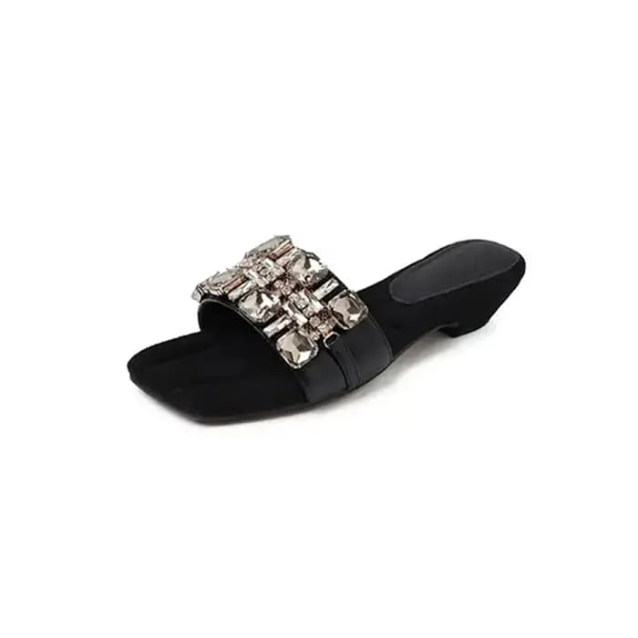 Sandales en cuir de mouton, élégance française, strass, sensation haut de gamme, pour femmes, été, extérieur, polyvalentes, talon épais, pantoufles