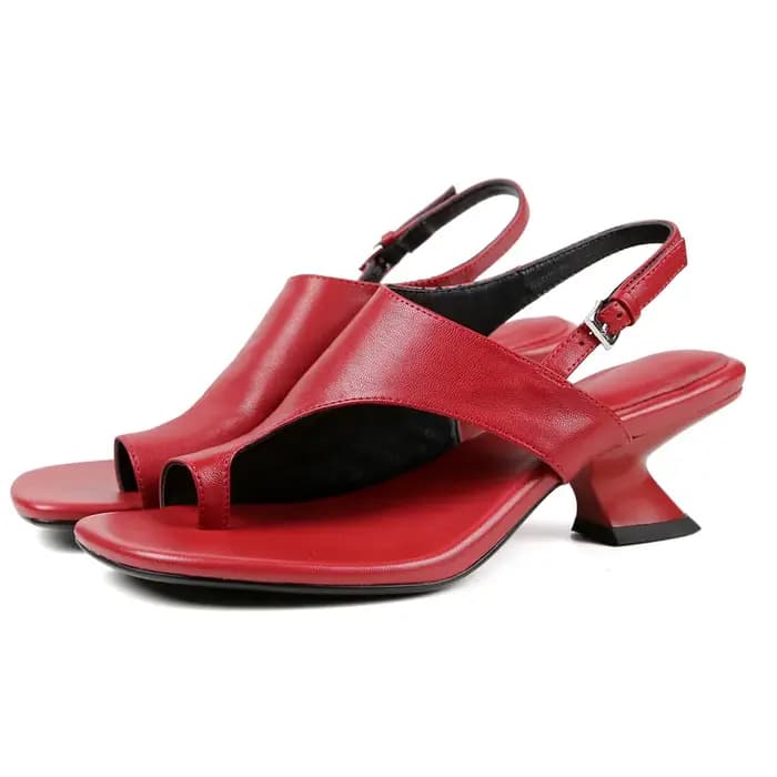 Sandales à talons épais en cuir véritable pour femmes, Style classique, avec bout carré et chaussures décontractées de couleur unie, MILI-MIYA