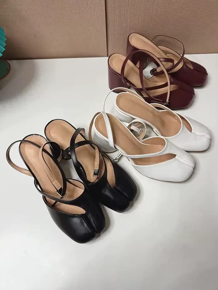 Tabi – escarpins d'été en cuir à bout fendu pour femmes noires