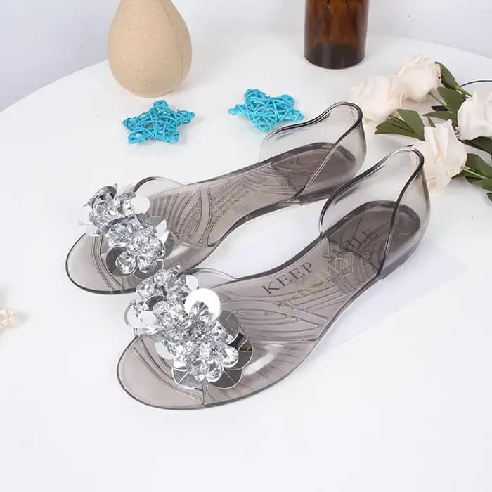 Sandales plates pour femmes, été 2026, pour l'extérieur, style bouche de poisson, en gelée brillante, décontractées, respirantes et imperméables