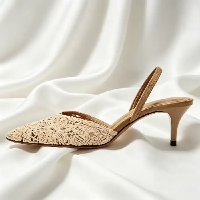 Escarpins Slingback Brodés de Luxe pour Femme – Sandales Stiletto en Faux Daim de Haute Qualité – Chaussures de Créateur Élégantes à Bout Pointu