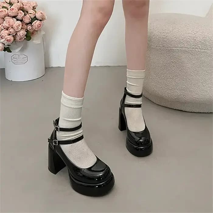 Mary-Escarpins à Essence à Talons Épais pour Femme et Fille