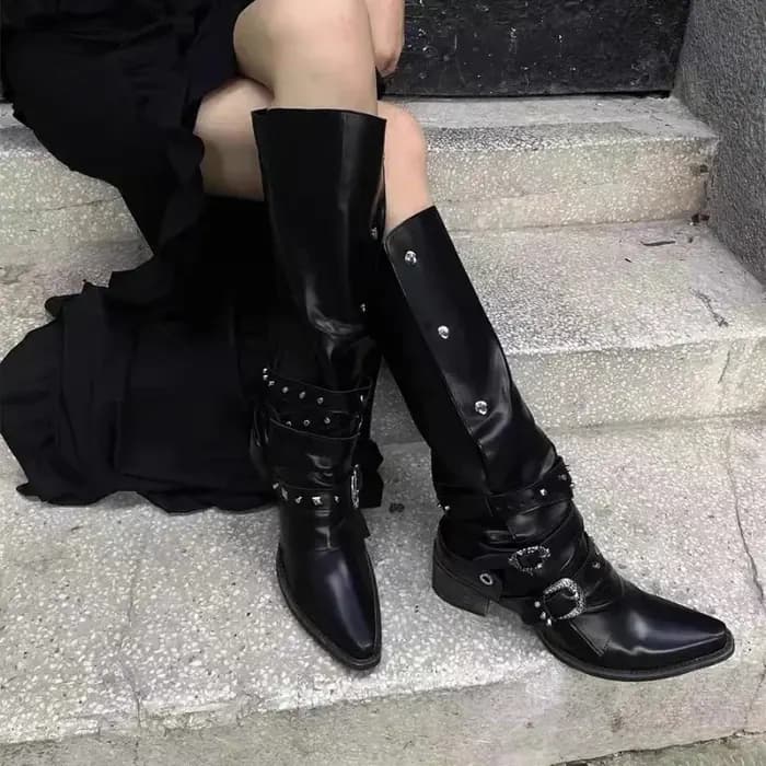 Chunky Knight Chaussures de moto en cuir pour femme