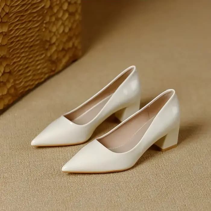 Chaussures en cuir verni à talons carrés pour femmes, escarpins de travail à bout pointu
