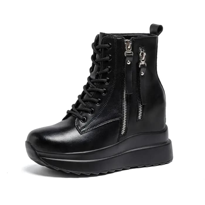 9cm plate-forme baskets à semelles compensées femmes chaussures en cuir véritable à lacets printemps automne hiver
