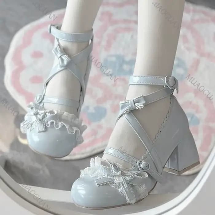 Lolita rouge talons hauts escarpins mignons chaussures printemps automne dentelle talons hauts épais chaussures simples en cuir verni Mary Jane chaussures pour femmes