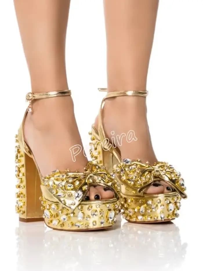 Sandales à Plateforme avec Nministériels d localité et Strass pour Femme, Talon Épais, Rond, Parker,