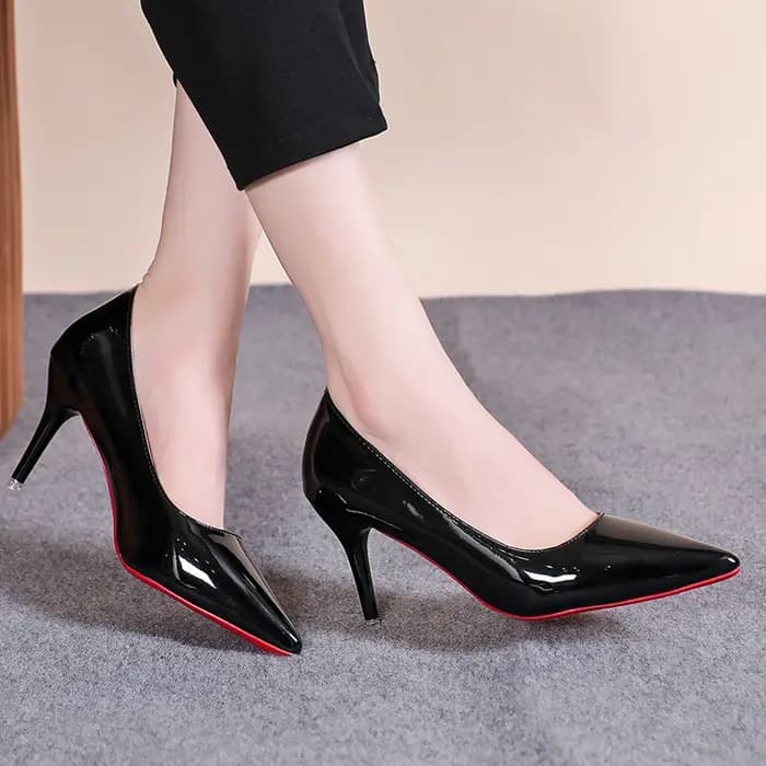 Sexy bout pointu en cuir verni talons hauts tempérament fille semelle rouge robe de soirée escarpins aiguilles classique noir travail chaussures simples