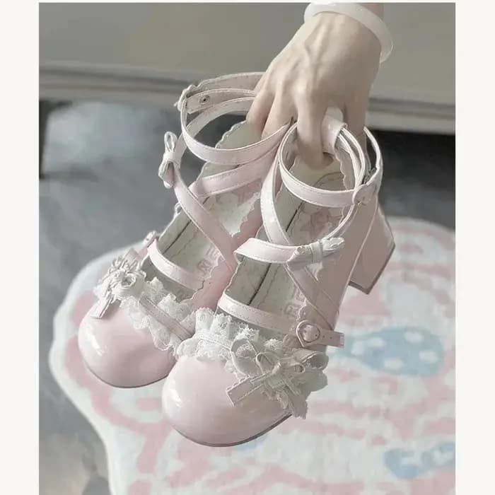 Lolita rouge talons hauts escarpins mignons chaussures printemps automne dentelle talons hauts épais chaussures simples en cuir verni Mary Jane chaussures pour femmes