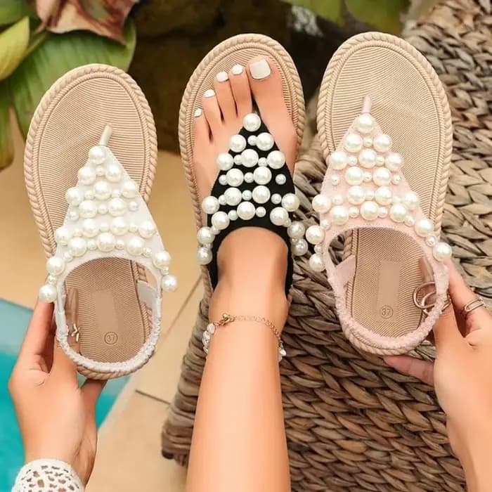 Sandales de plage de luxe décorées de perles pour femme