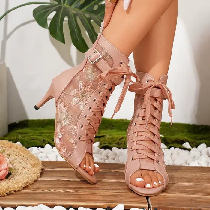 Bottines d'été à bout ouvert en dentelle pour femmes