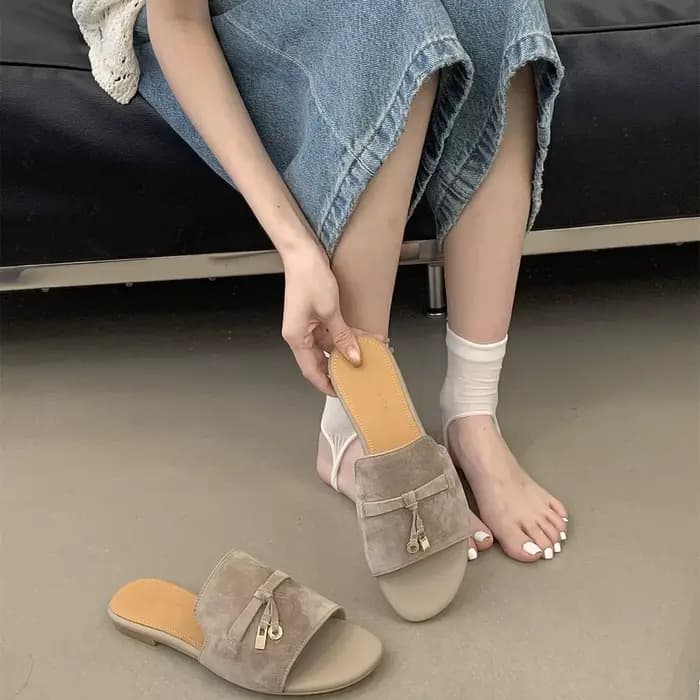 Nouvelles mules plates en velours à fond plat pour femmes, style rétro, à bout ouvert, pour l'extéri