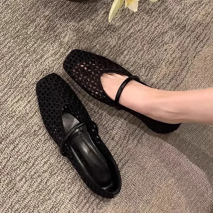 2025 zapatos de Ballet de malla hueca para mujer