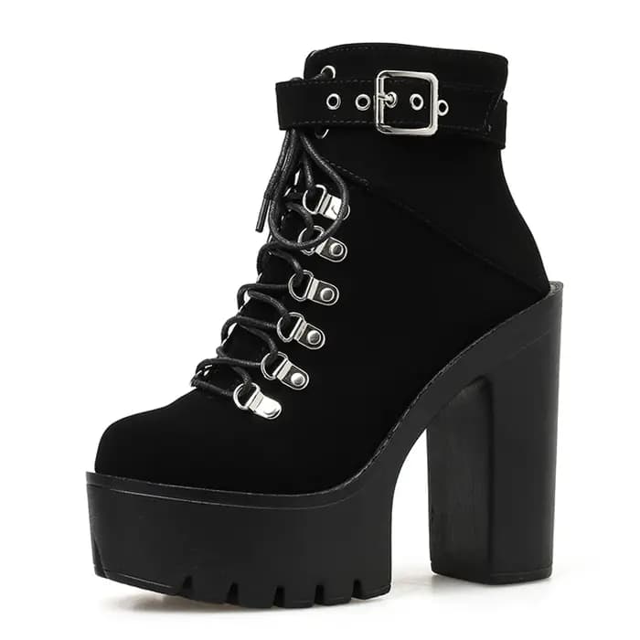 Gdgydh à lacets femmes bottes plate-forme boucle botte Cosplay chaussures talon épais automne