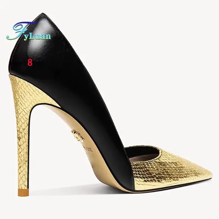 2025 noir doré talons hauts 12 cm 10 cm 8 cm chaussures pour femmes talons fins tête pointue dames pompes bouche peu profonde Stiletto chaussures de fête