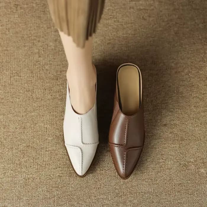Mules Sexy à talons hauts pour femmes, pantoufles à semelle en cuir, Mules à plateforme à bout pointu, chaussures à enfiler