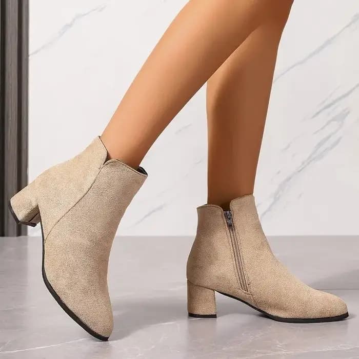Nouveau Bottines simples bottes à talons carrés fermetures éclair latérales pointues daim talon haut mode