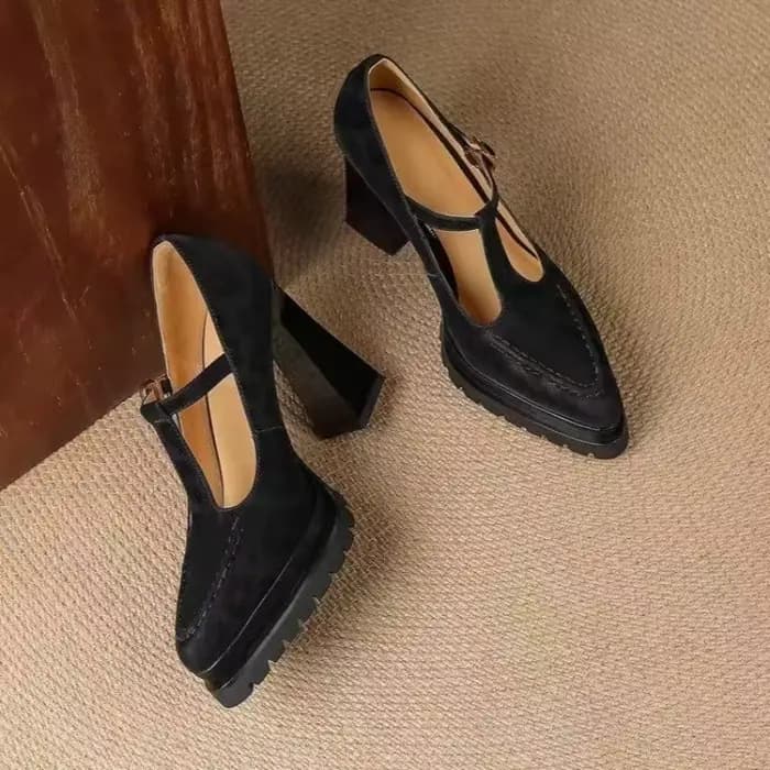 Chaussures simples à talons hauts, nouvelles chaussures à bout pointu en daim avec sangle antidérapante, plateforme antidérapante à talons bloc