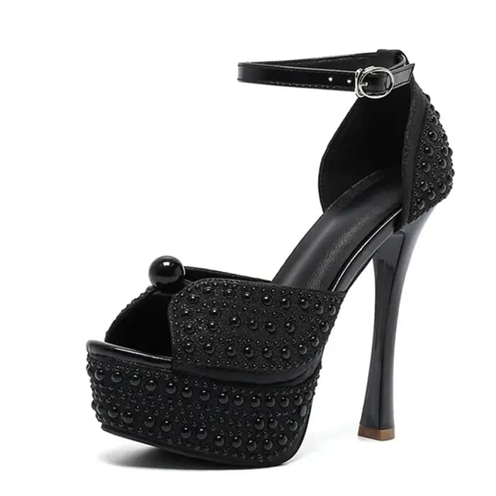 Sandales à plateforme à talons hauts sexy noir et blanc Liyke
