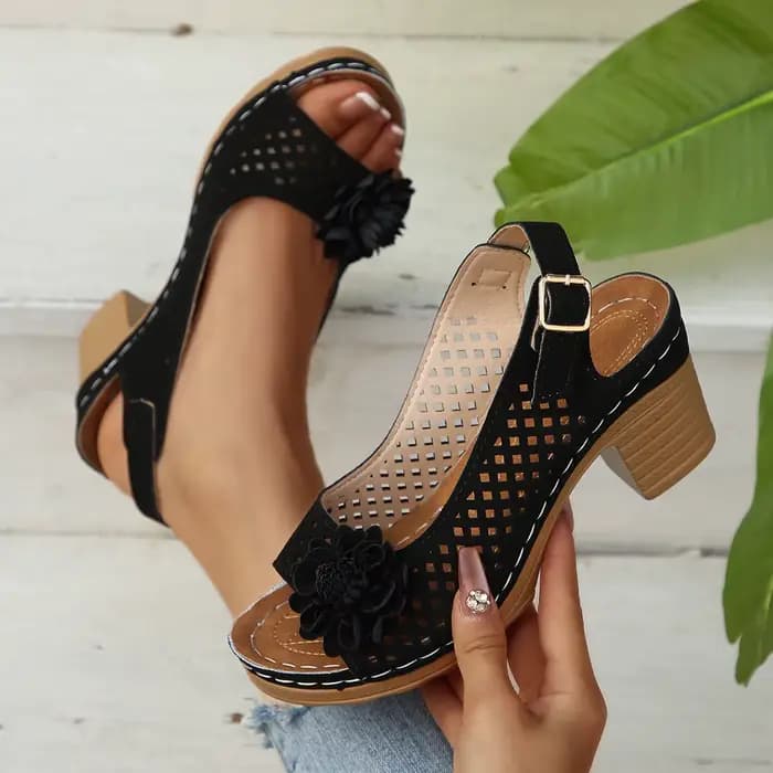Sandales d'été classiques rétro à enfiler pour femmes, confortables, talons hauts, respirantes, anti