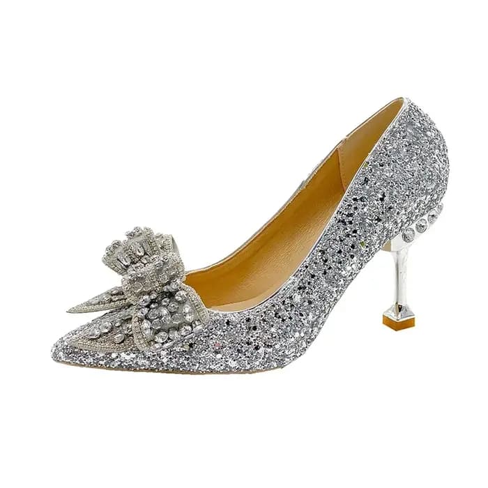 Chaussures de mariage à talons hauts pour femmes, tête pointue, bouche peu profonde, nœud en cristal, antidérapantes, résistantes à l'usure, printemps
