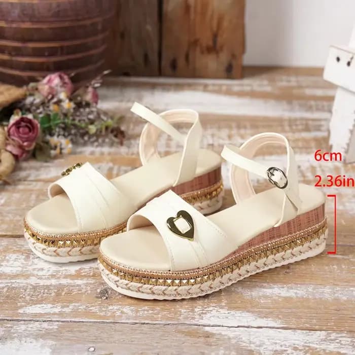 Sandales compensées vintage à bride cheville pour femme