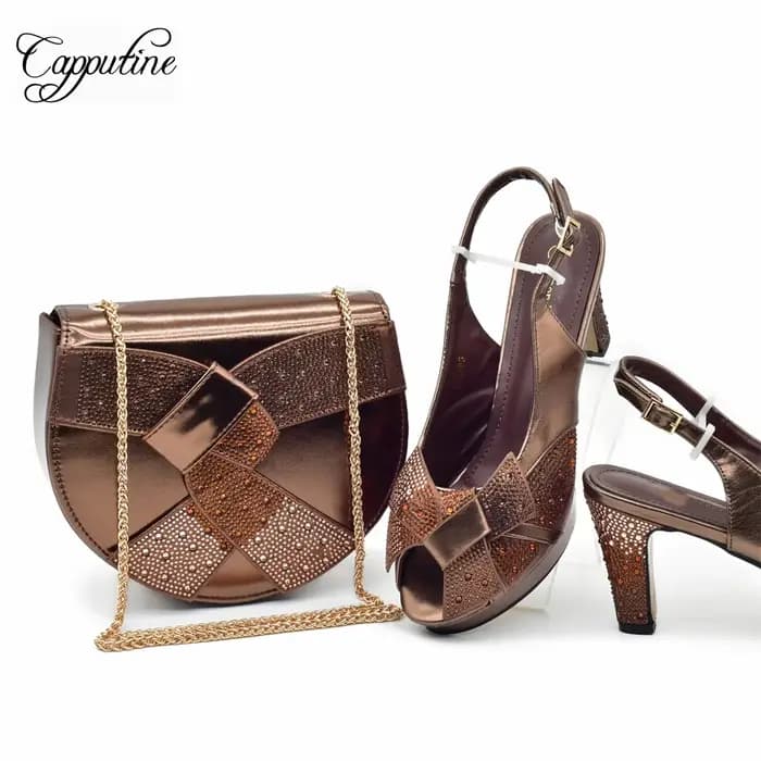 Ensemble de Chaussures et Sacs Orange pour Femme, Sandales Africaines à Talons Hauts, avec Sac à Main, Escarpins, Pochette, 938-96