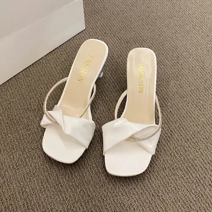 Nouvelles sandales compensées transparentes à talons épais et strass pour femmes