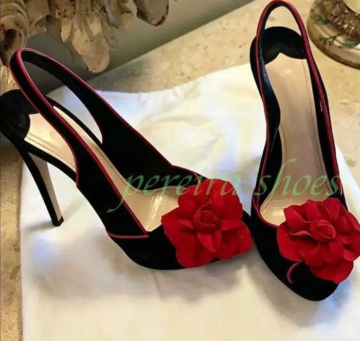 Escarpins Slingback pour femme en daim noir à talon aiguille