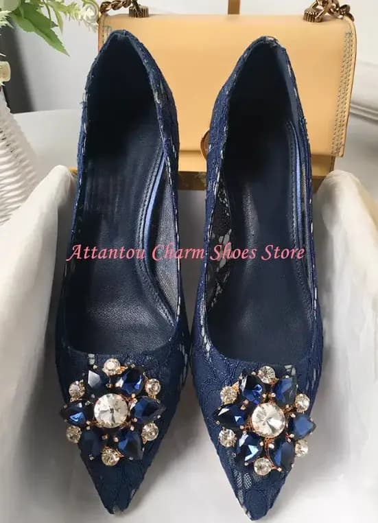 Escarpins sexy en dentelle et cristal pour femme