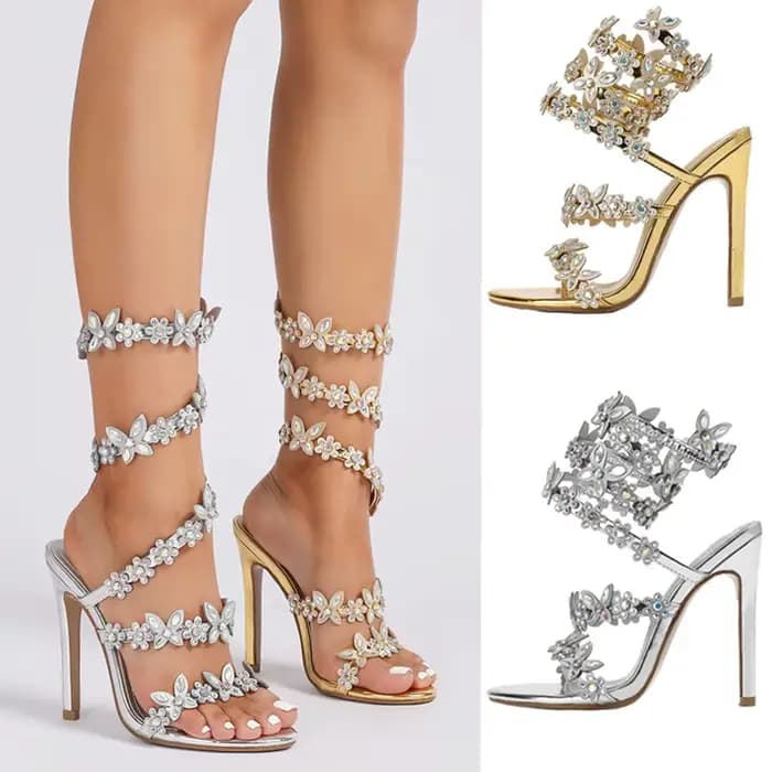 Eilyken été concepteur papillon-noeud cristal sandales Sexy Peep orteil talon mince fête de mariage