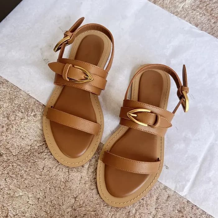 Sandales d'été 2026 pour femmes, nouvelle mode, sandales rétro en cuir de vachette faites à la main, chaussures plates en cuir véritable, Sandalias Femininas