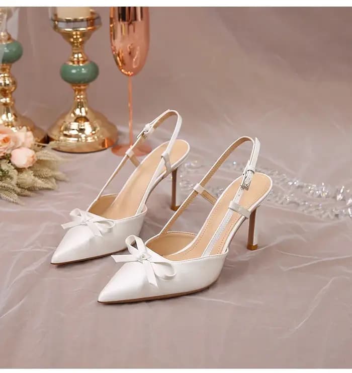 Escarpins pointus à nœud papillon en satin pour femmes