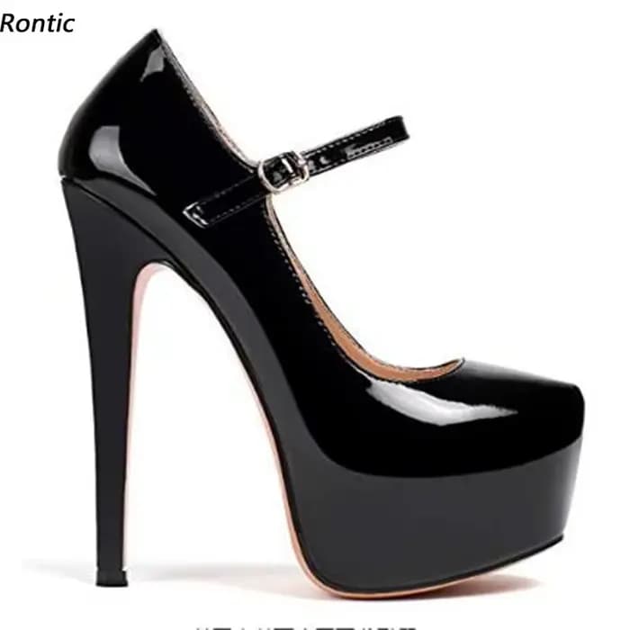 Rontic-Escarpins à plateforme en cuir verni faits à la main pour femmes