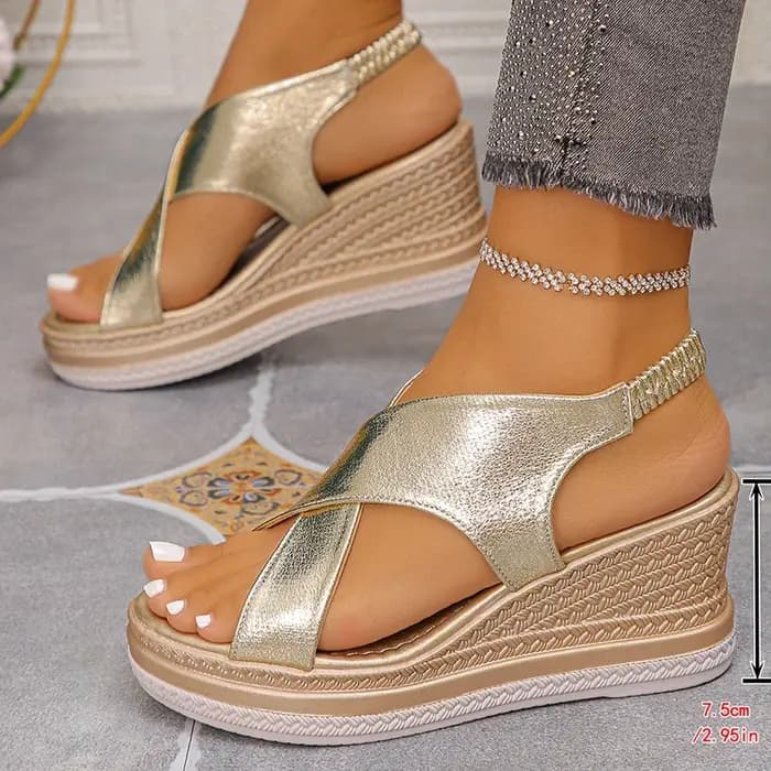 Or croix sangle talons compensés sandales femmes été 2025 plate-forme épaisse léger